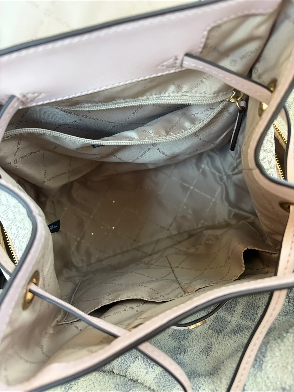Michael Kors Blush Pink and Beige MK Logo Backpack